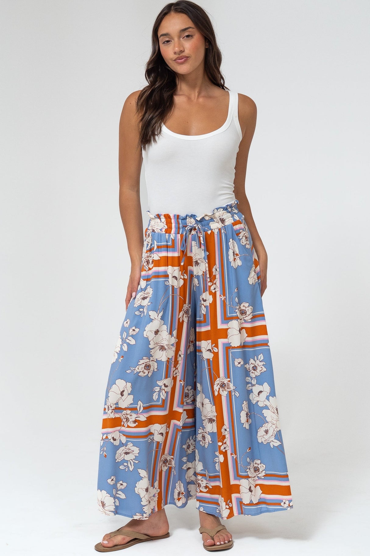 Mezza Pants - Paper Bag High Waisted Wide Leg Pants in Trinity Print