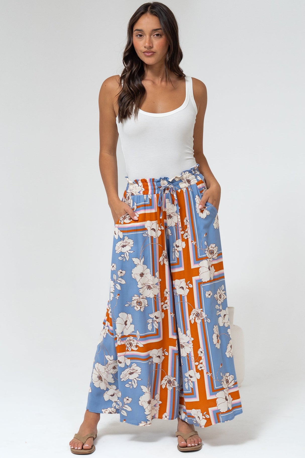 Mezza Pants - Paper Bag High Waisted Wide Leg Pants in Trinity Print