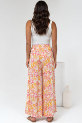 Finlee Pants - Attached Wrap Belt with Tassels Wide Leg Pants in Celine Print