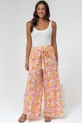 Finlee Pants - Attached Wrap Belt with Tassels Wide Leg Pants in Celine Print