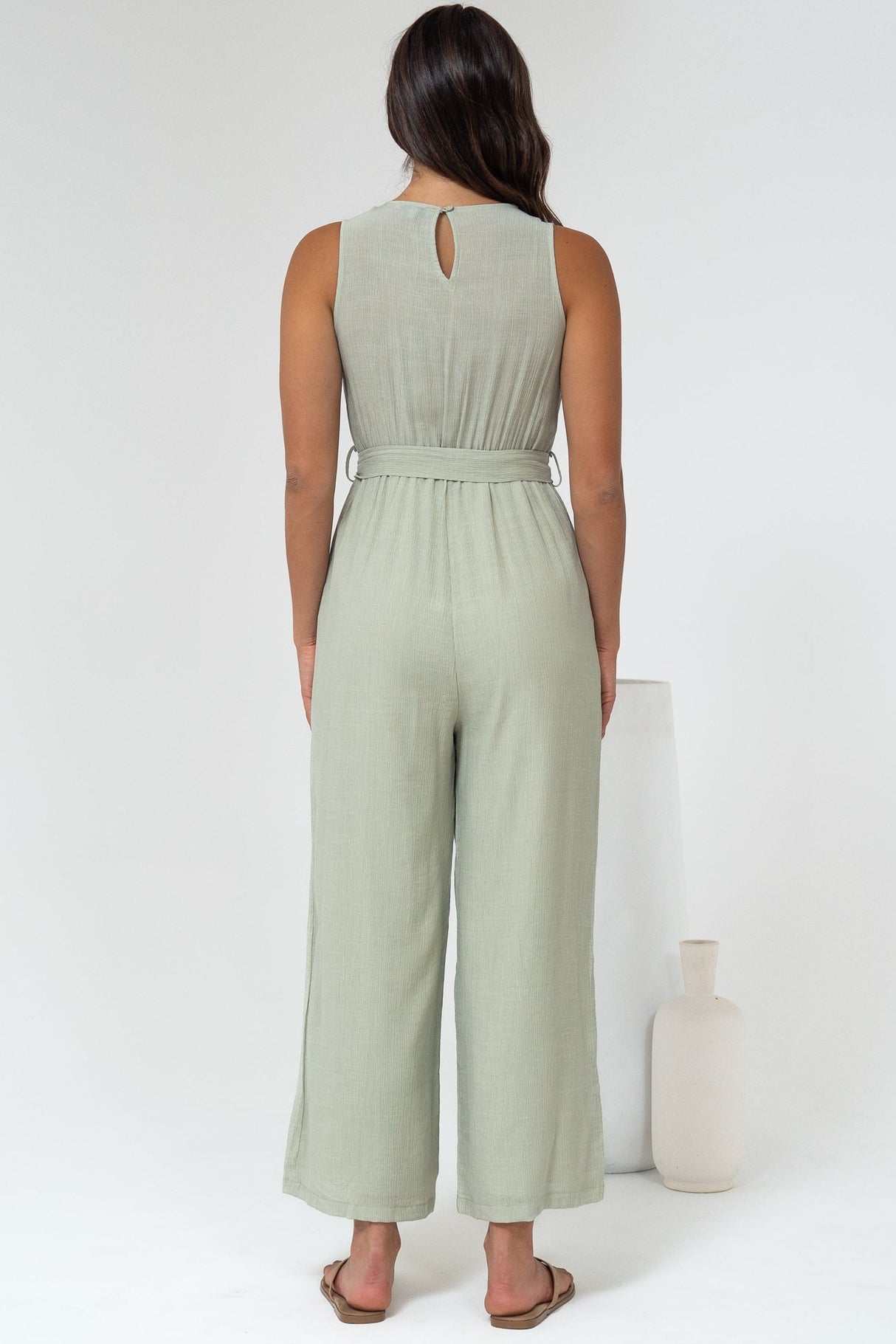 Trudie Jumpsuit - V Neck Wrap Bodice Long Straight Leg Jumpsuit in Green