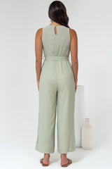 Trudie Jumpsuit - V Neck Wrap Bodice Long Straight Leg Jumpsuit in Green