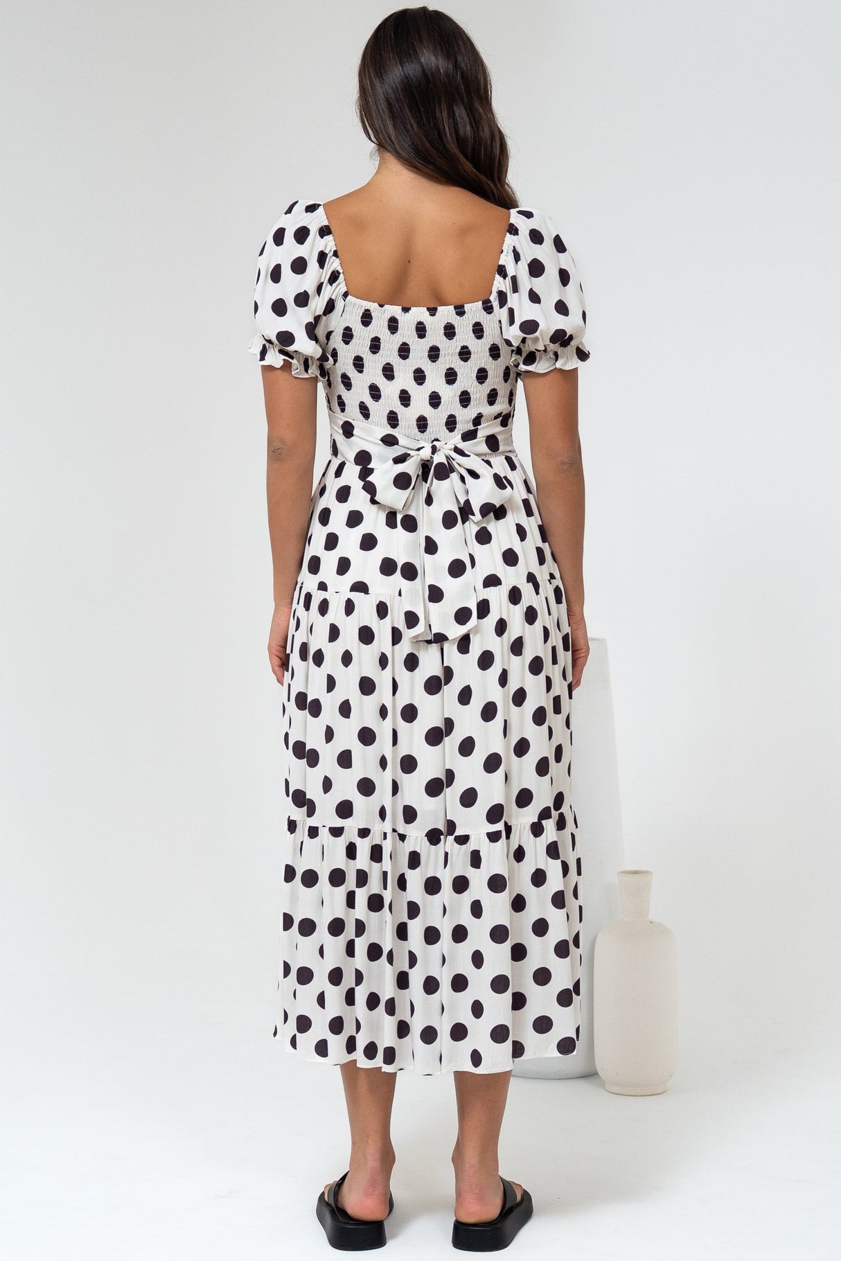 Hush Midi Dress - Square Neckline Dress with Pockets in Chocolate Spot