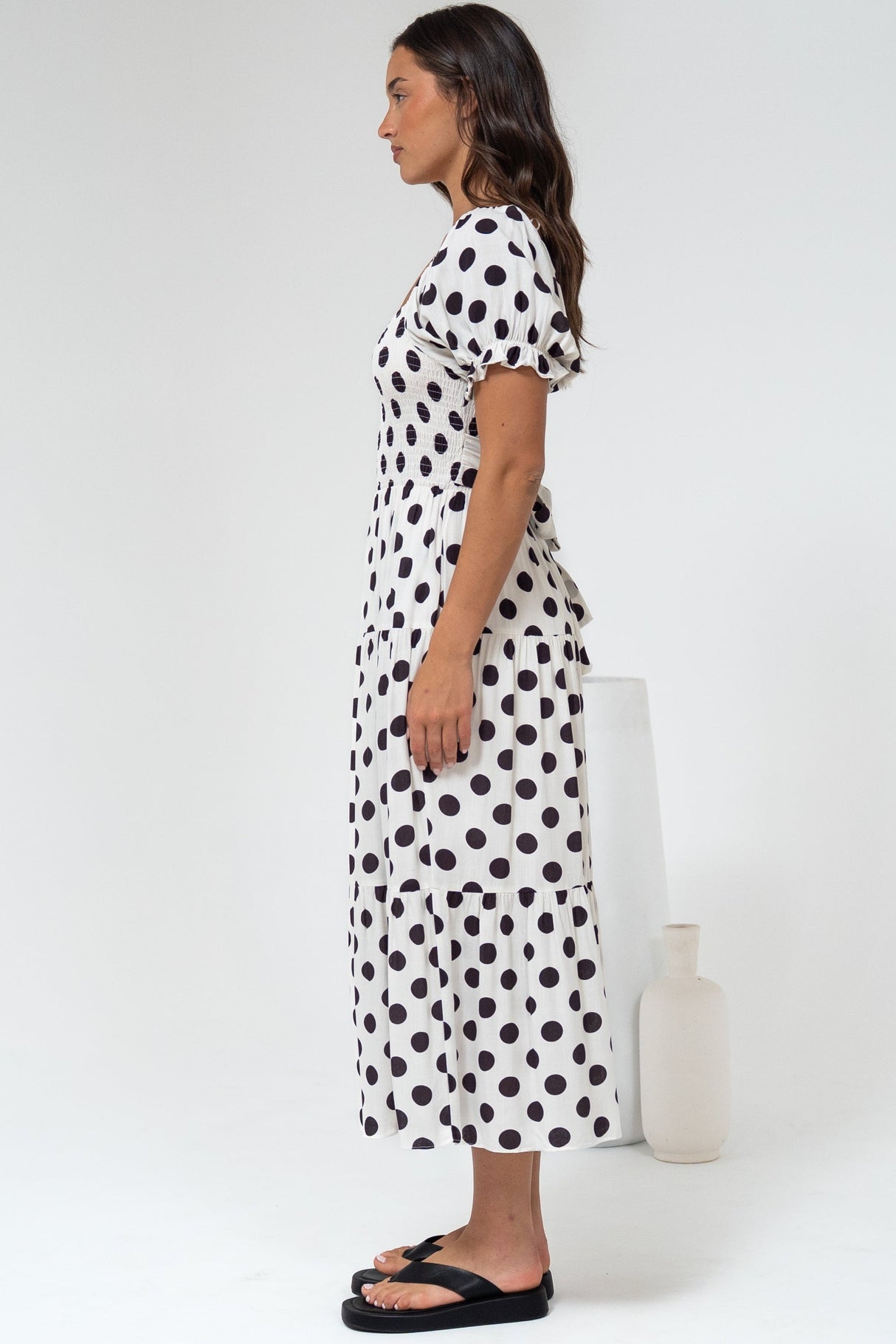 Hush Midi Dress - Square Neckline Dress with Pockets in Chocolate Spot