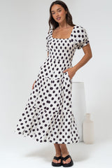 Hush Midi Dress - Square Neckline Dress with Pockets in Chocolate Spot