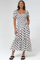 Hush Midi Dress - Square Neckline Dress with Pockets in Chocolate Spot