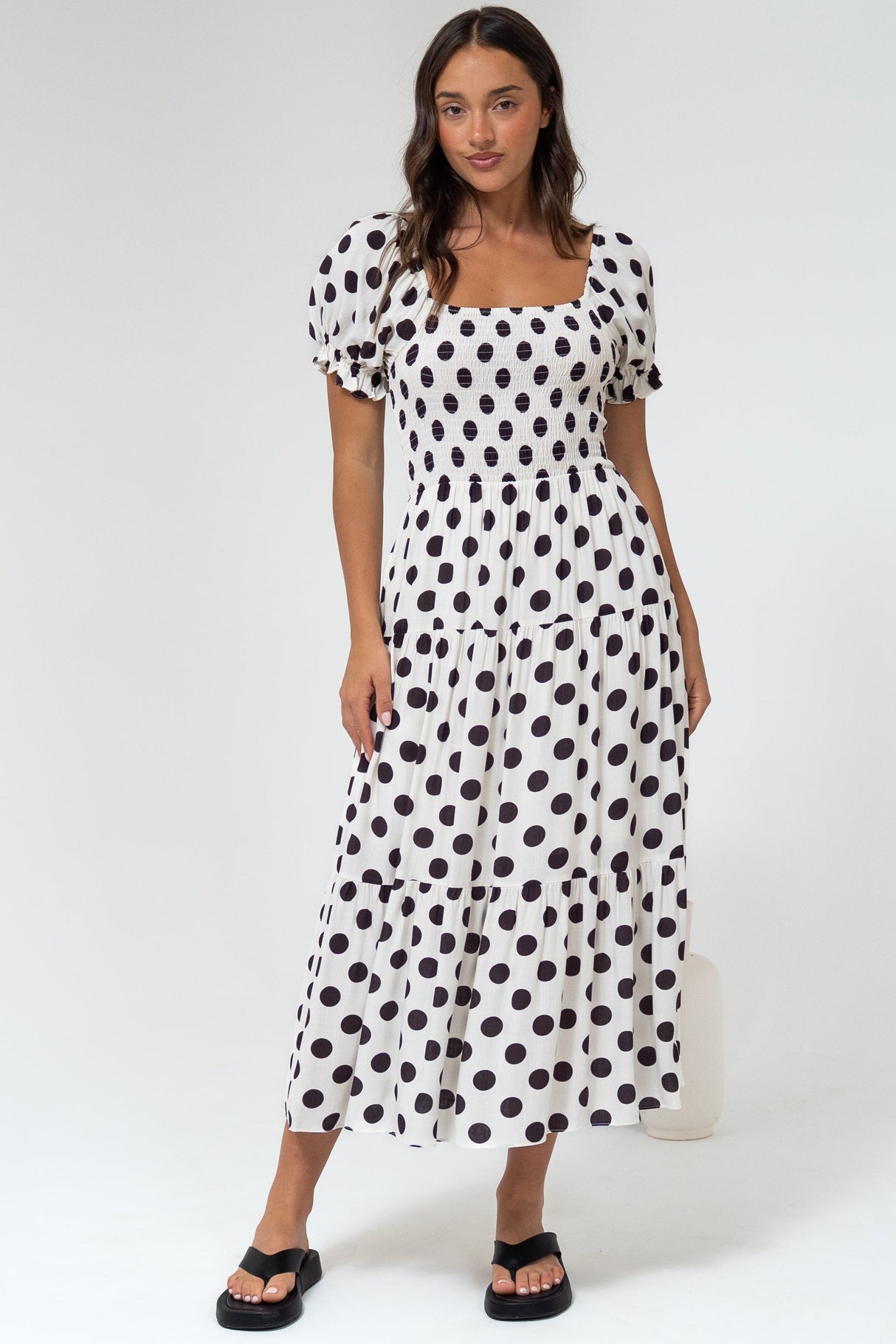 Hush Midi Dress - Square Neckline Dress with Pockets in Chocolate Spot