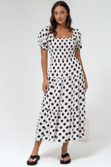 Hush Midi Dress - Square Neckline Dress with Pockets in Chocolate Spot