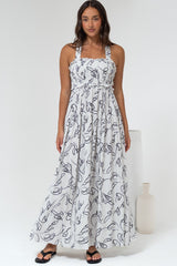 Laurita Maxi Dress - Adjustable Strap Elasticated Bodice Sun Dress in Samson Print