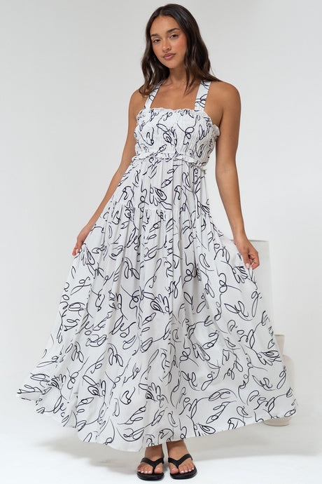 Laurita Maxi Dress - Adjustable Strap Elasticated Bodice Sun Dress in Samson Print