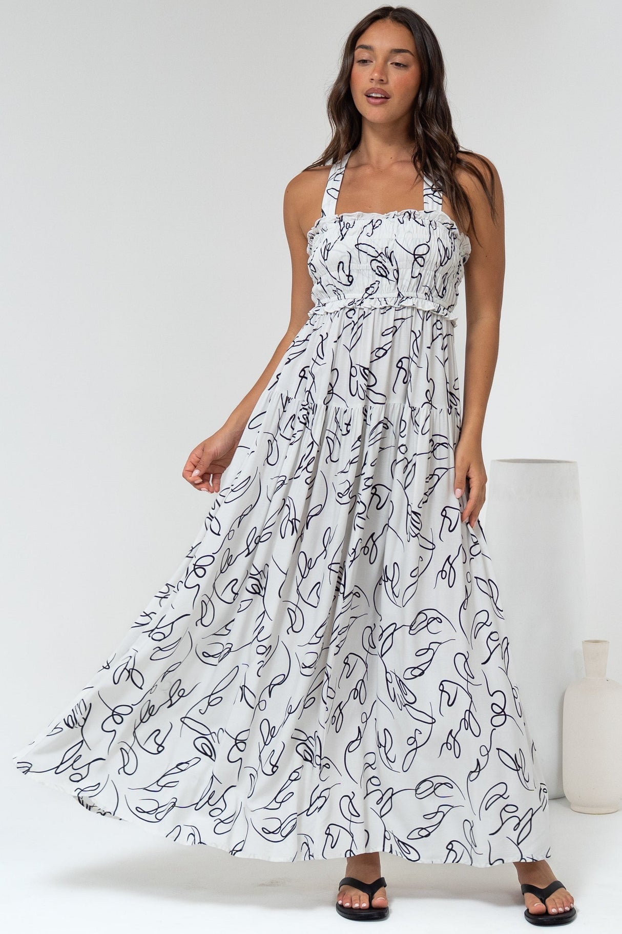 Laurita Maxi Dress - Adjustable Strap Elasticated Bodice Sun Dress in Samson Print