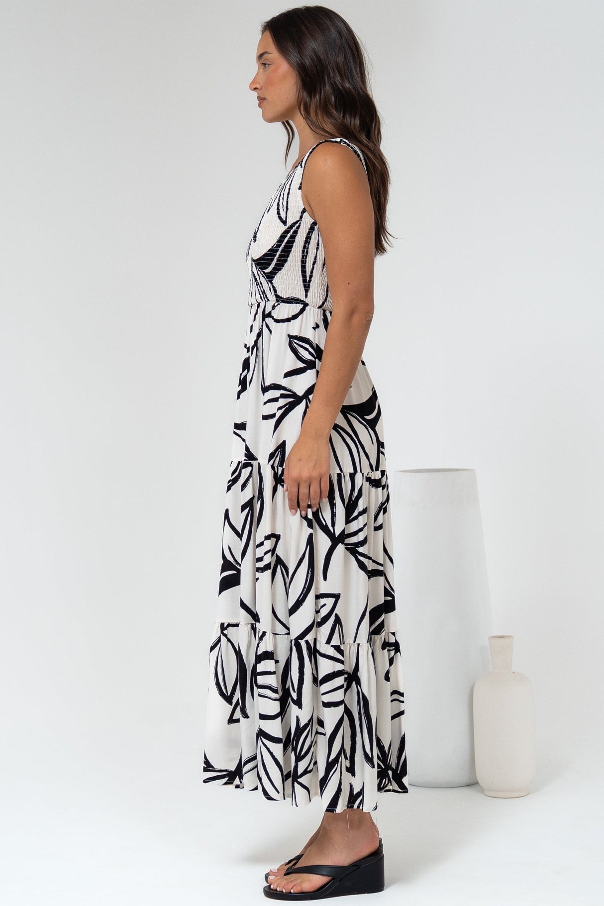 Kleo Midi Dress - One Shoulder Elasticated Bodice A-Line Dress in Halsey Print