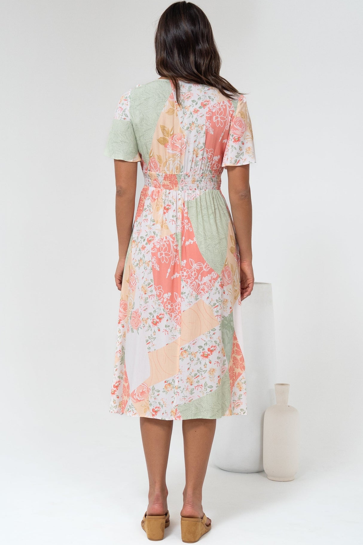 Wesley Midi Dress - V-Neck A-Line Dress with Flutter Sleeves in Loyola Print