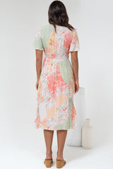 Wesley Midi Dress - V-Neck A-Line Dress with Flutter Sleeves in Loyola Print