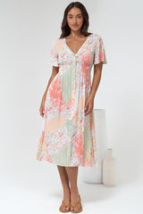 Wesley Midi Dress - V-Neck A-Line Dress with Flutter Sleeves in Loyola Print