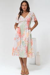 Wesley Midi Dress - V-Neck A-Line Dress with Flutter Sleeves in Loyola Print