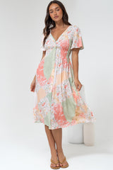 Wesley Midi Dress - V-Neck A-Line Dress with Flutter Sleeves in Loyola Print