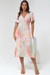 Wesley Midi Dress - V-Neck A-Line Dress with Flutter Sleeves in Loyola Print