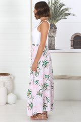 Olianna Maxi Skirt - High Waisted Skirt with Front Splits in Pink