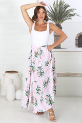 Olianna Maxi Skirt - High Waisted Skirt with Front Splits in Pink