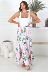 Olianna Maxi Skirt - High Waisted Skirt with Front Splits in Pink