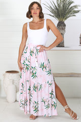 Olianna Maxi Skirt - High Waisted Skirt with Front Splits in Pink