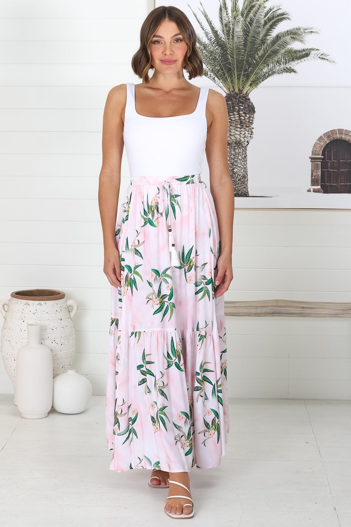 Olianna Maxi Skirt - High Waisted Skirt with Front Splits in Pink