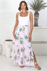 Olianna Maxi Skirt - High Waisted Skirt with Front Splits in Pink