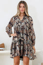 Model wearing Olivia Mini Dress in Blaise Print Black from Salty Crush