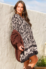 Olivia Mini Dress - Mandarin Collar Tiered Smock Dress with Long Sleeves in Villa Print