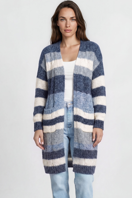 Model wearing Ollie Cardigan in Blue from Salty Crush