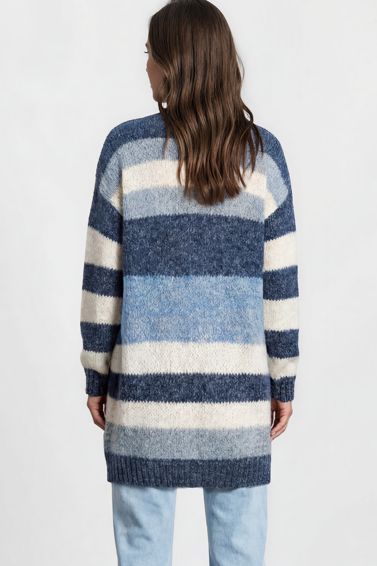Model wearing Ollie Cardigan in Blue from Salty Crush