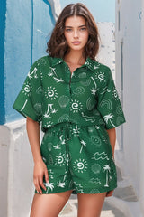 Talitha Button Up Shirt And Shorts Set - Maui Print in Green