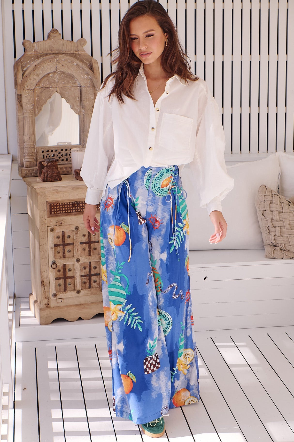 JAASE - Opal Pants: Wide Leg Graphic Pants in Meraki Print