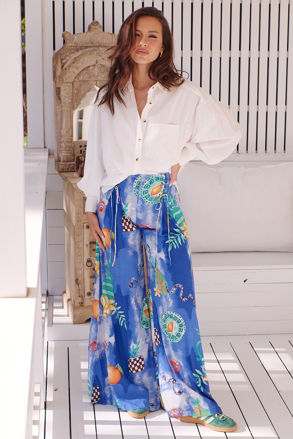 JAASE - Opal Pants: Wide Leg Graphic Pants in Meraki Print