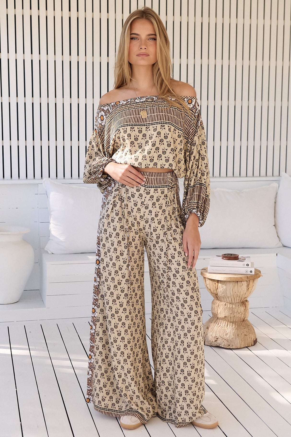 JAASE - Opal Pants: High Waisted Wide Leg Pants in Louella Print