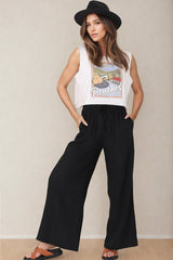 Leslie Linen Pants - Linen Elasticated Waist Straight Leg Pants in Black