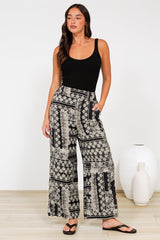 Orin Pants - Flat Front Waist Panel Straight Leg Pants in Dixon Print
