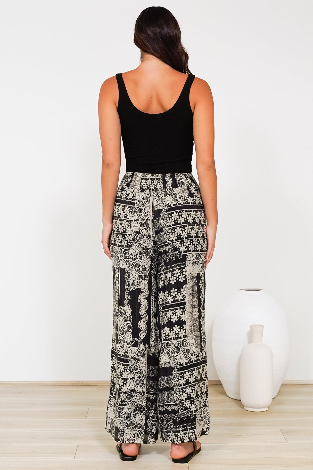 Orin Pants - Flat Front Waist Panel Straight Leg Pants in Dixon Print