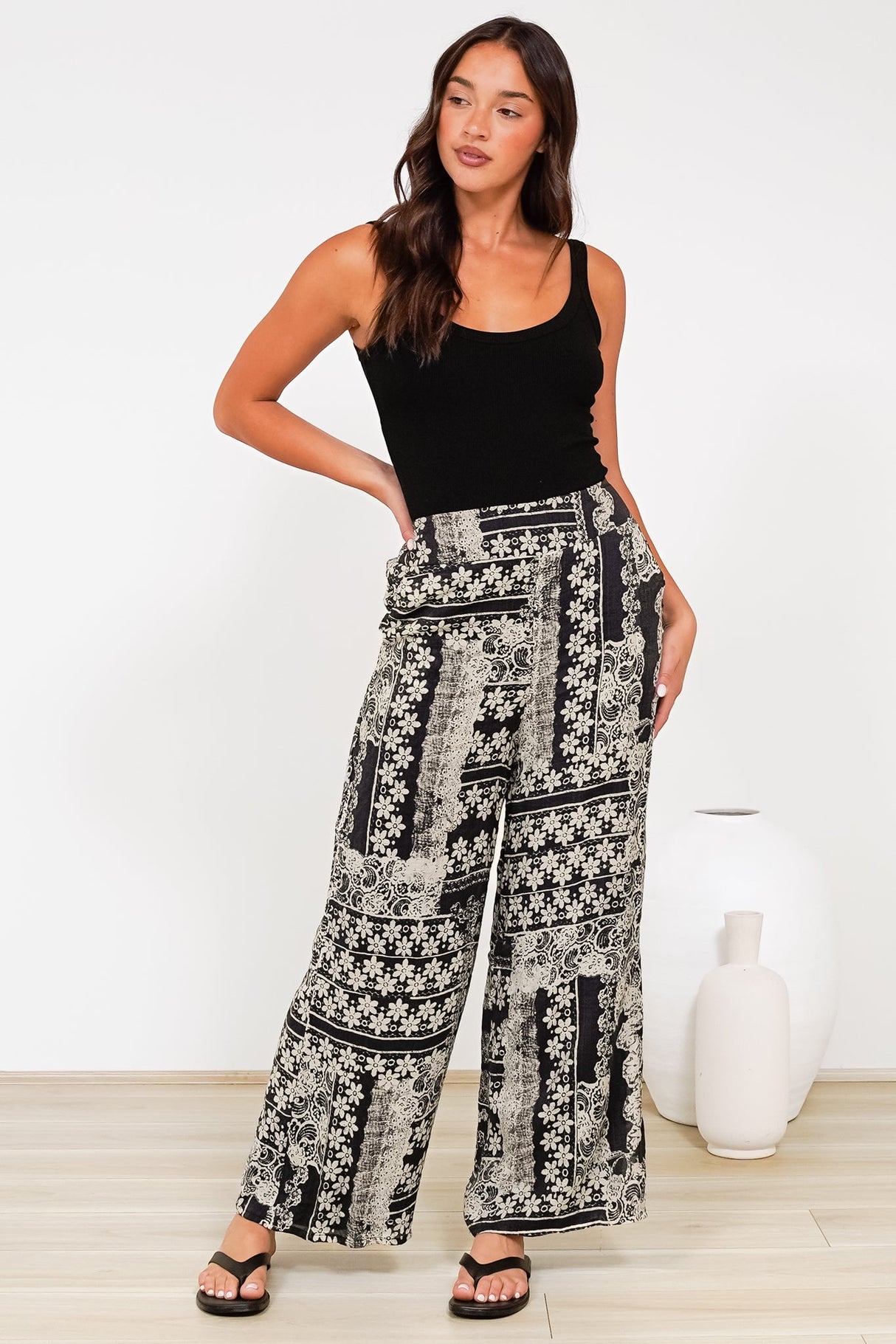 Orin Pants - Flat Front Waist Panel Straight Leg Pants in Dixon Print