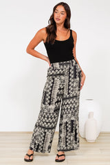 Orin Pants - Flat Front Waist Panel Straight Leg Pants in Dixon Print
