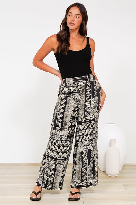 Orin Pants - Flat Front Waist Panel Straight Leg Pants in Dixon Print