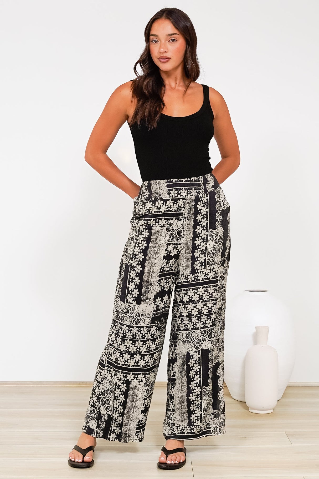Orin Pants - Flat Front Waist Panel Straight Leg Pants in Dixon Print