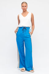 Oskar Pants - High Waisted Sports Stripe Side Seams in Blue