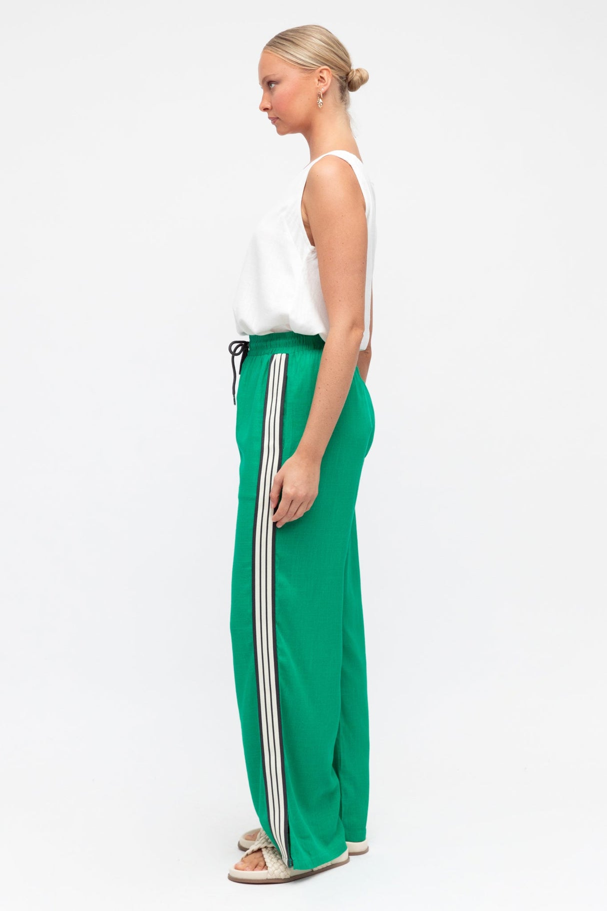 Oskar Pants - High Waisted Sports Stripe Side Seams in Green