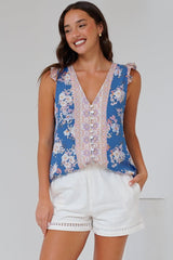 Oslo Top  - Sleeveless Button Down Top in Minnie Print