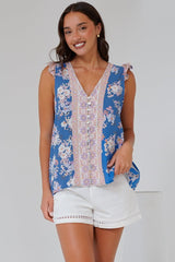 Oslo Top  - Sleeveless Button Down Top in Minnie Print