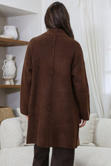 Oswin Cardigan - Open Front Ribbed Shawl Collar Knit with Pockets in Coffee