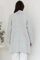 Oswin Cardigan - Open Front Ribbed Shawl Collar Knit with Pockets in Grey