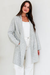 Oswin Cardigan - Open Front Ribbed Shawl Collar Knit with Pockets in Grey